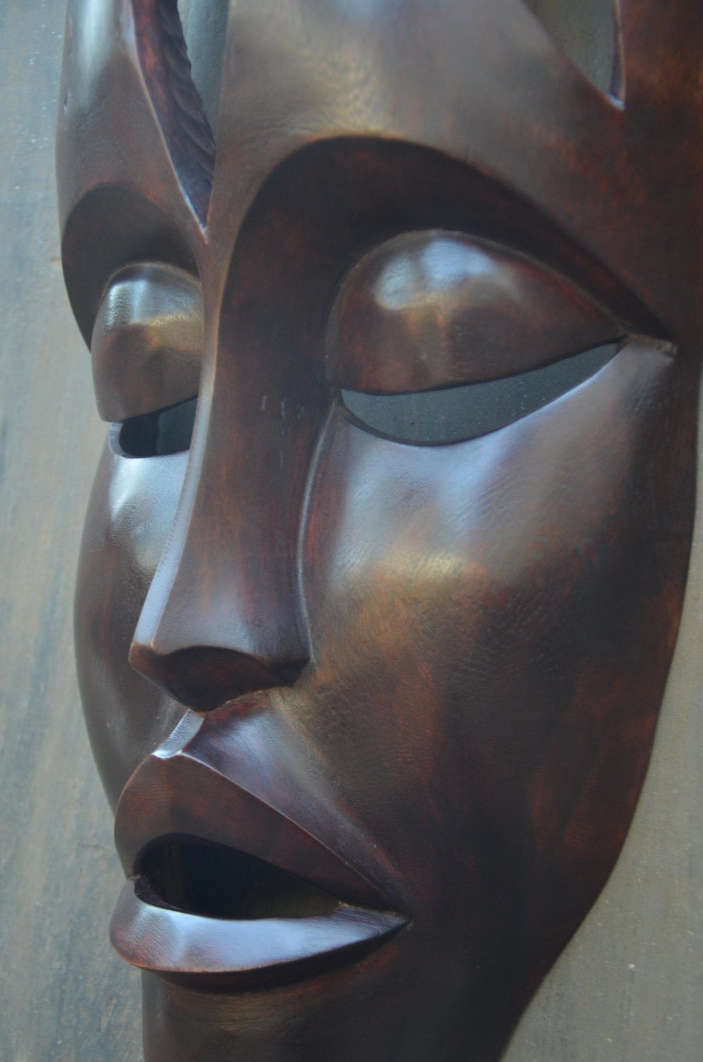 Large Rwandan Wall Mask | Hand-Carved Wood Sculpture | Minimalist Tribal Decor