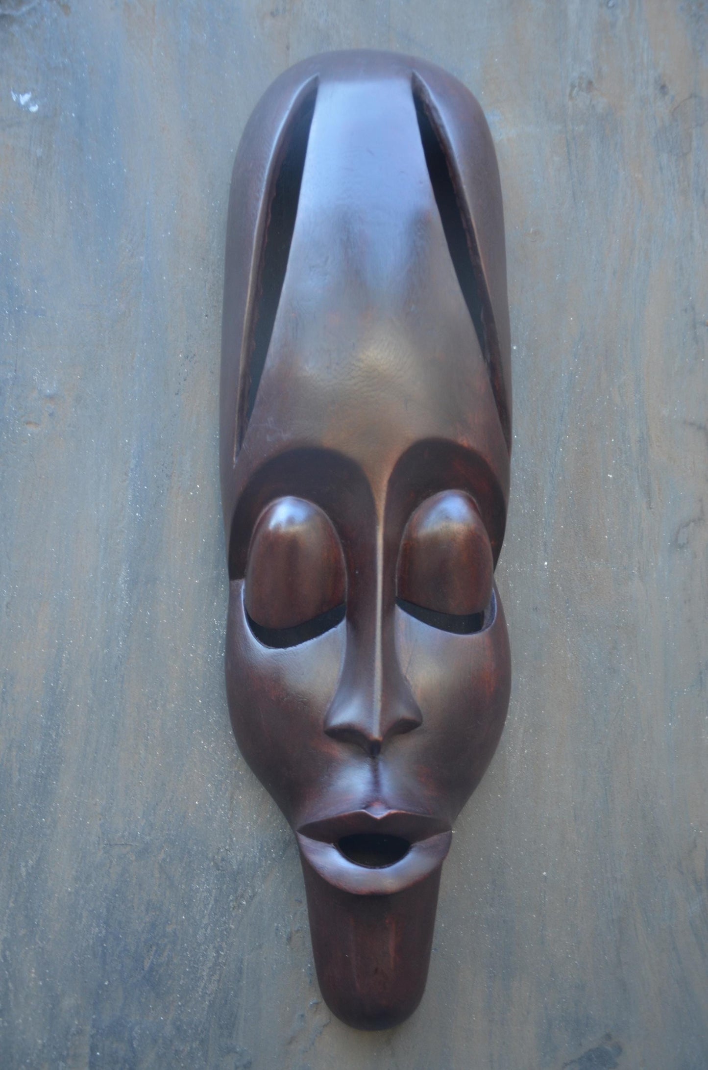 Contemporary Rwandan Mask | Hand-Carved Wood Sculpture | Minimalist Wall Art