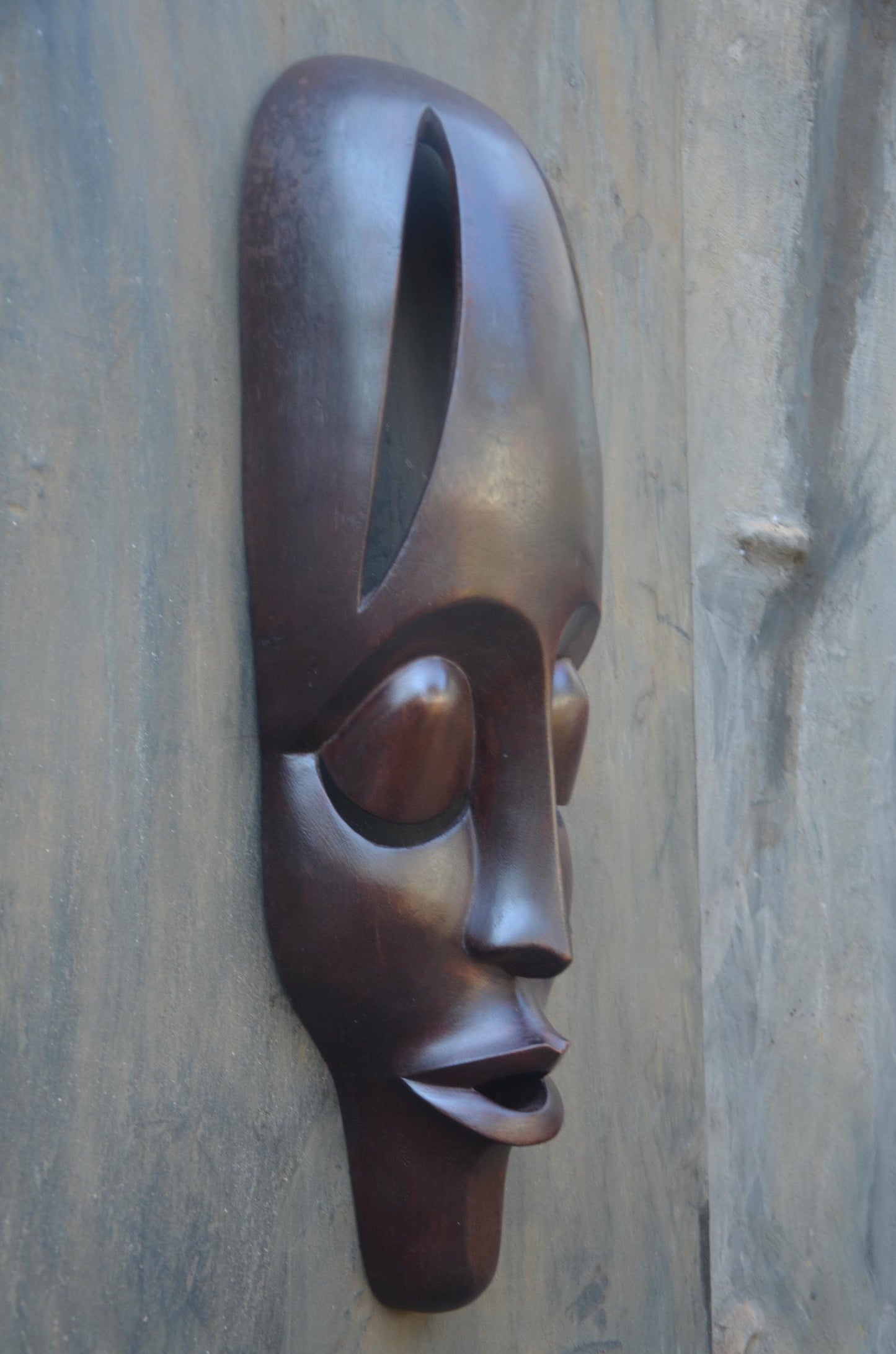 Contemporary Rwandan Mask | Hand-Carved Wood Sculpture | Minimalist Wall Art
