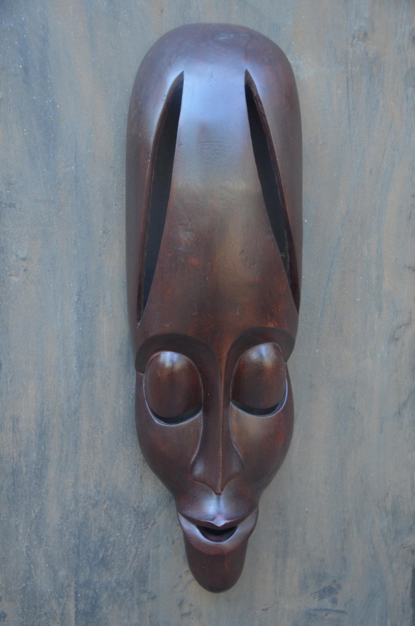 Contemporary Rwandan Mask | Hand-Carved Wood Sculpture | Minimalist Wall Art