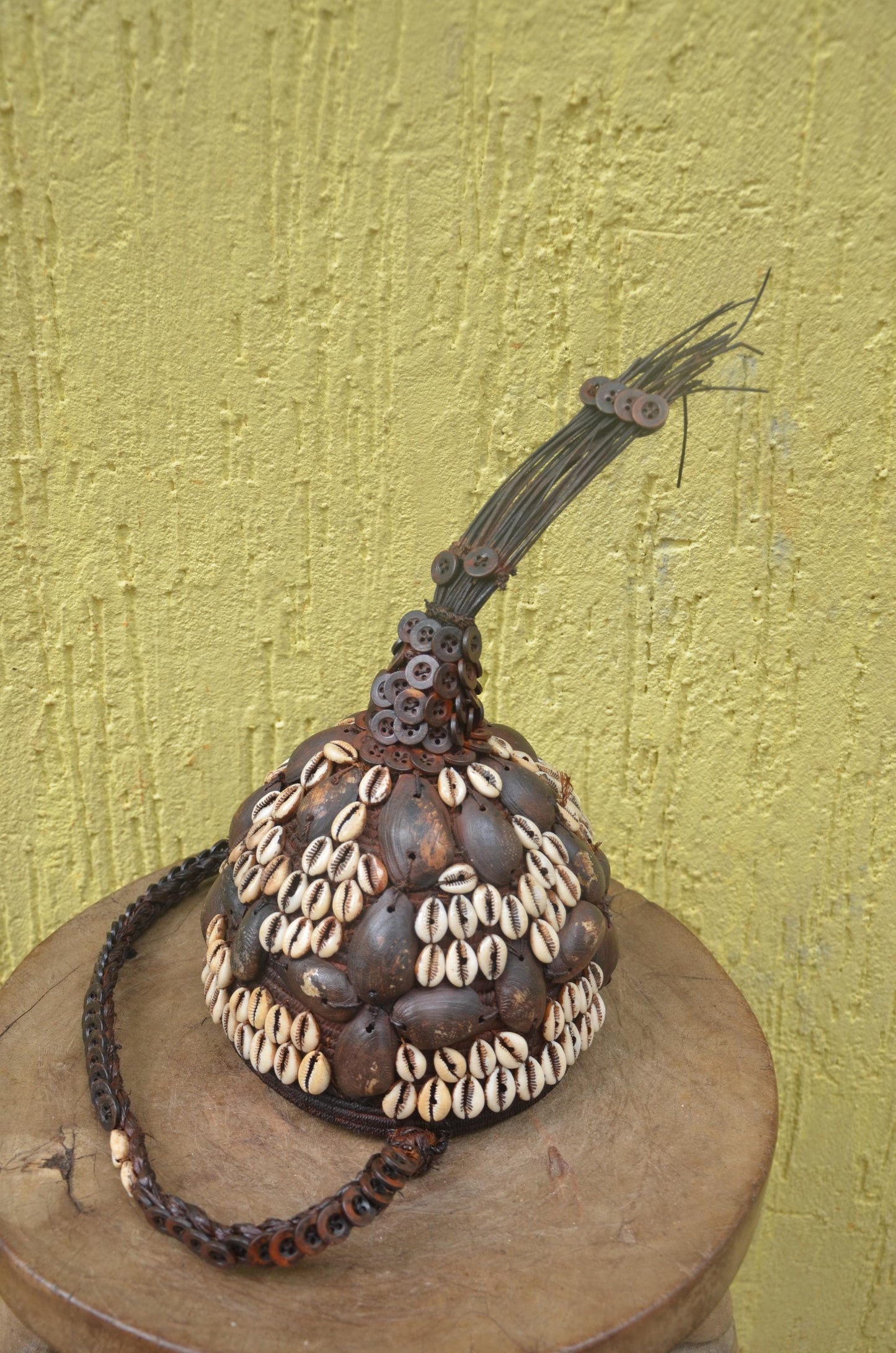 African Lega Ceremonial Hat – Vintage Cowrie Shell Bwami Prestige Cap Congo