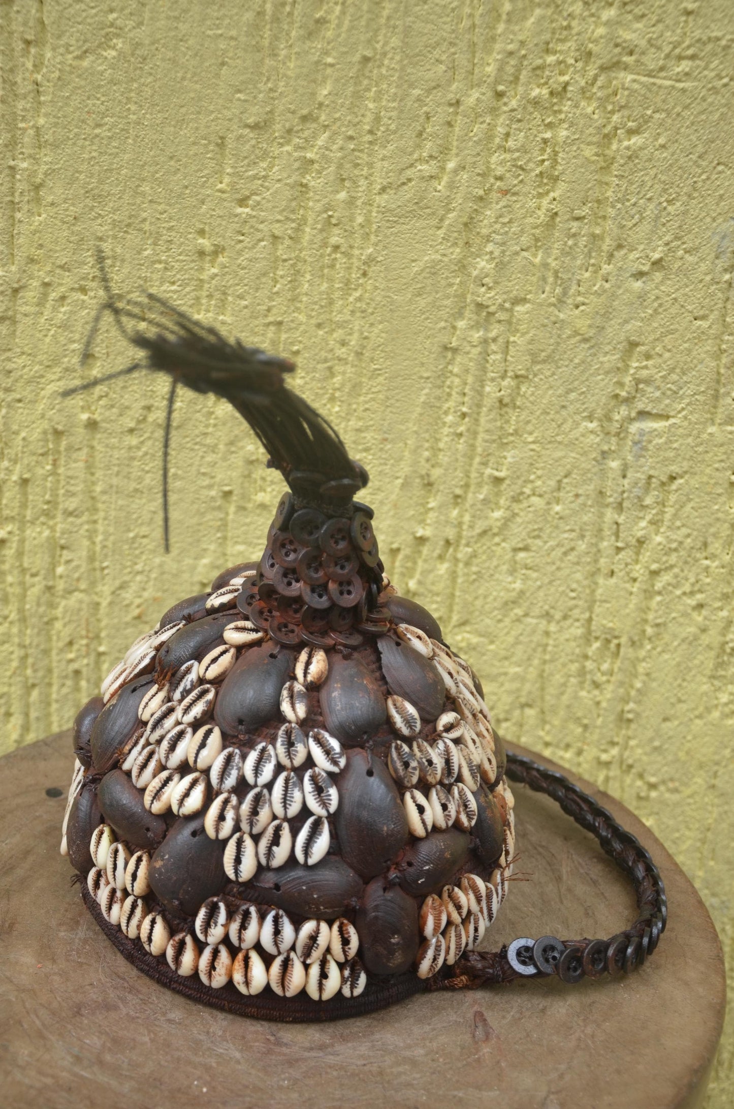African Lega Ceremonial Hat – Vintage Cowrie Shell Bwami Prestige Cap Congo