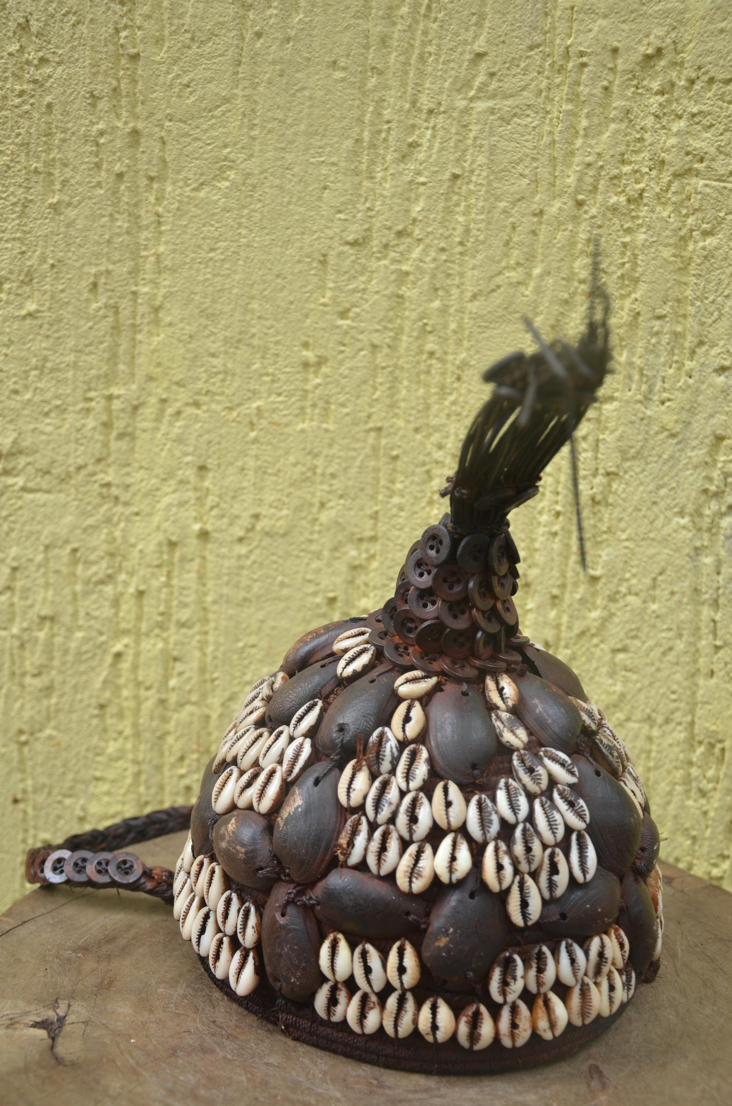 African Lega Ceremonial Hat – Vintage Cowrie Shell Bwami Prestige Cap Congo