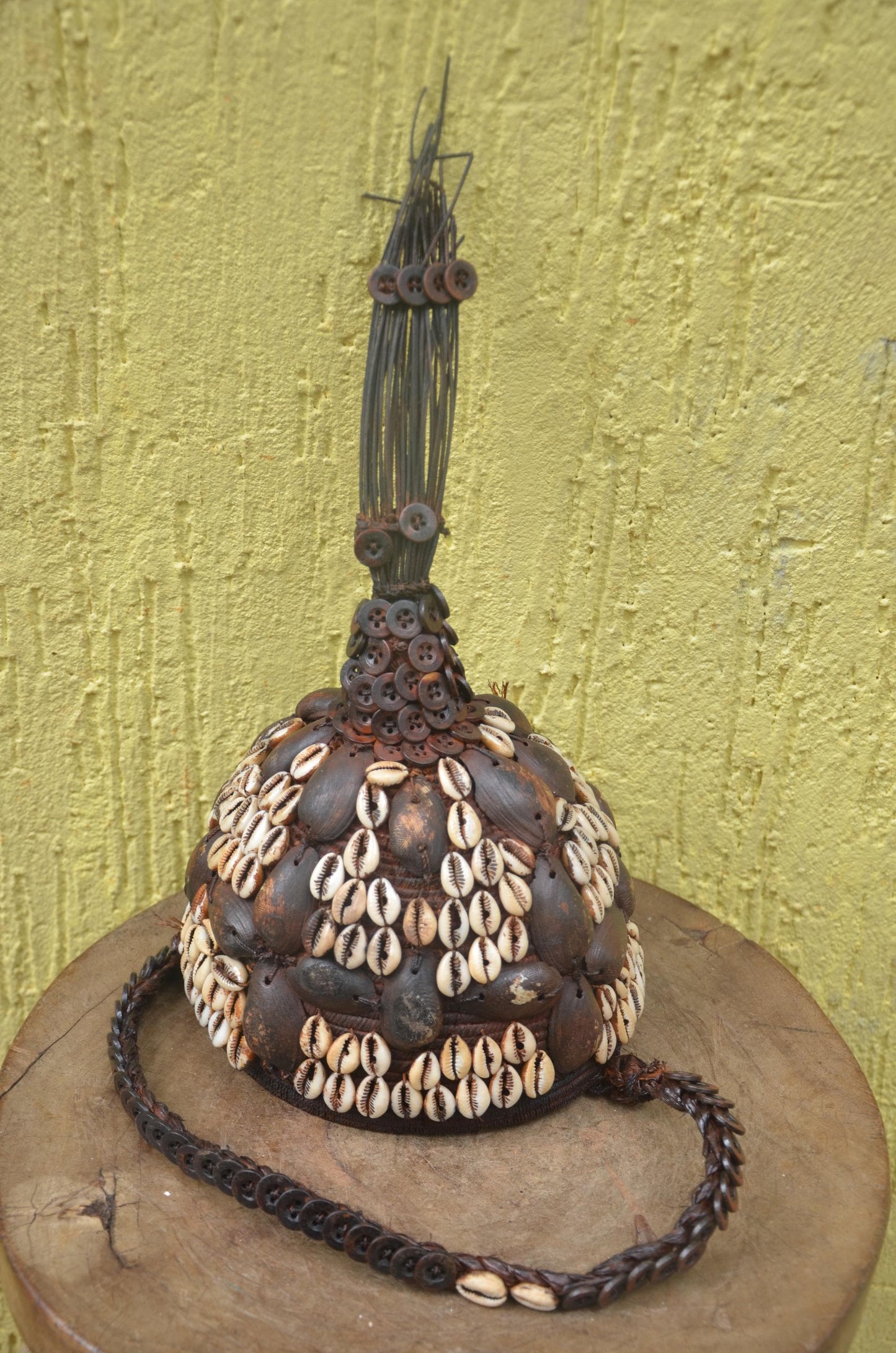 African Lega Ceremonial Hat – Vintage Cowrie Shell Bwami Prestige Cap Congo