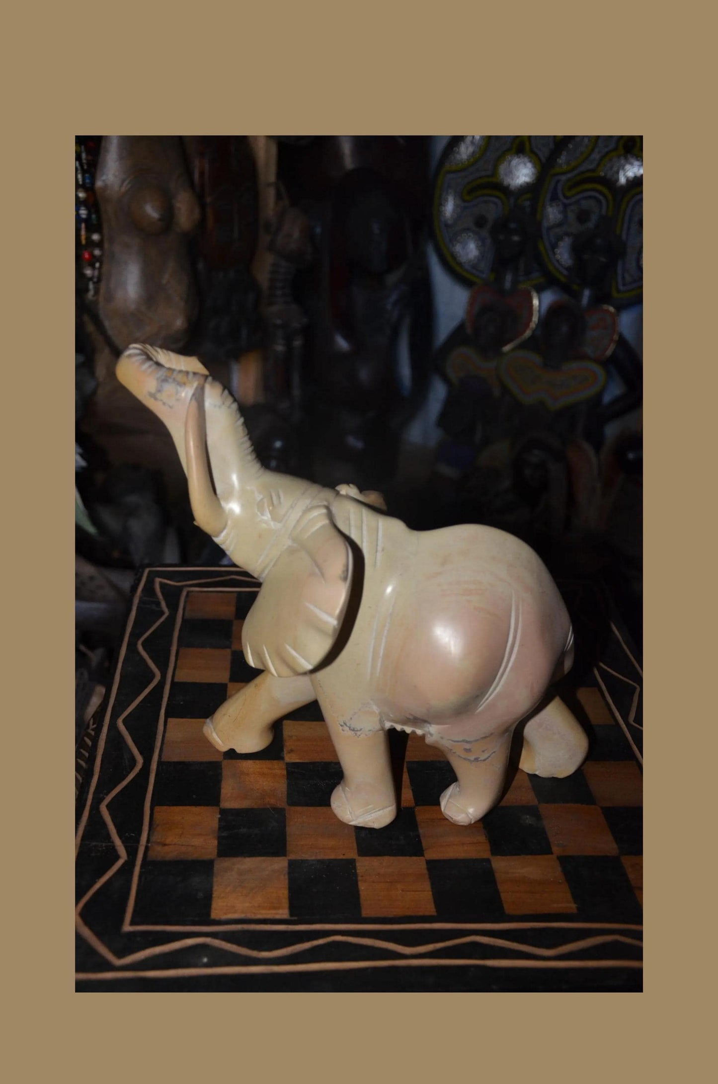 Hand-Carved Soapstone Elephant Sculpture – Natural Stone African Animal Art