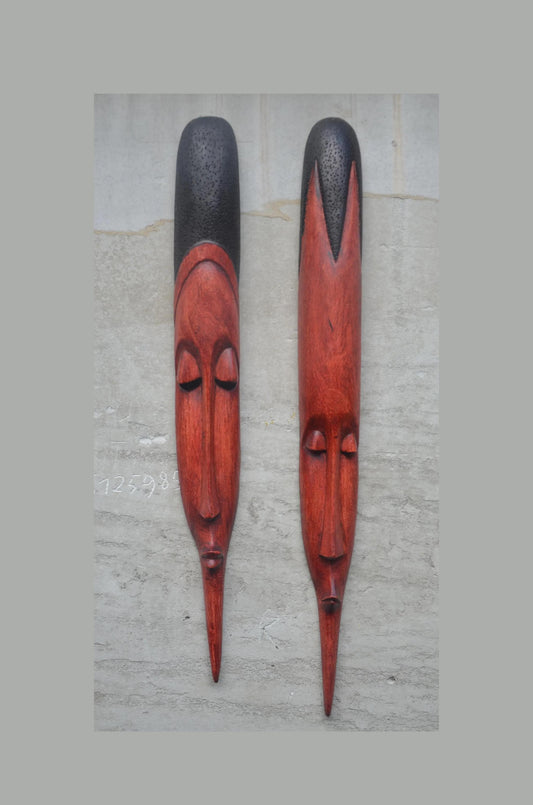 Shona Long-Face Wooden Masks – Pair of Hand-Carved African Tribal Wall Art