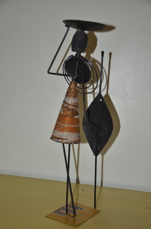 Luba-Inspired Caryatid Candle Holder | Modern Metal African Art | Decorative Tabletop Sculpture