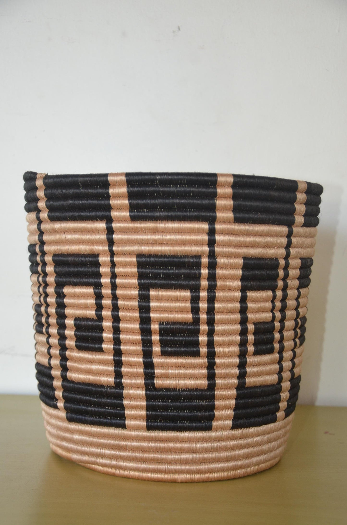 African Coiled Basket | Hand-Woven Geometric Storage Bin | Rustic Modern Natural Fiber Art