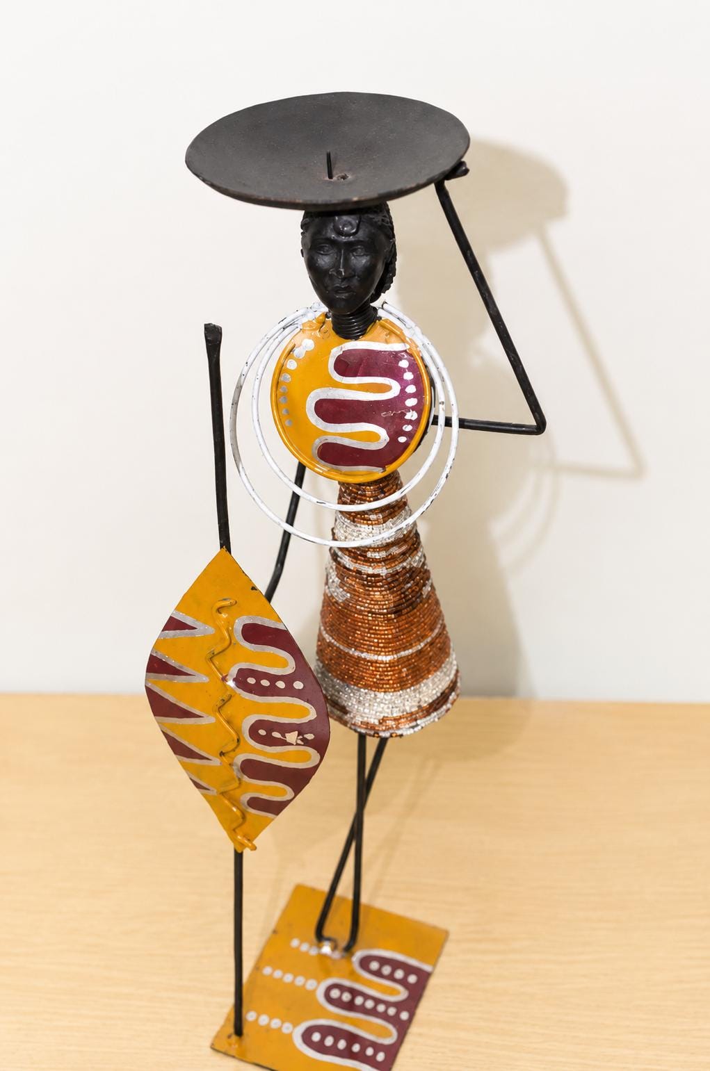 Luba-Inspired Caryatid Candle Holder | Modern Metal African Art | Decorative Tabletop Sculpture