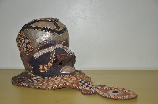 Kuba Ngady Mwaash Mask | Authentic Congolese Beaded Art | Luxury Tribal Ritual Plaque