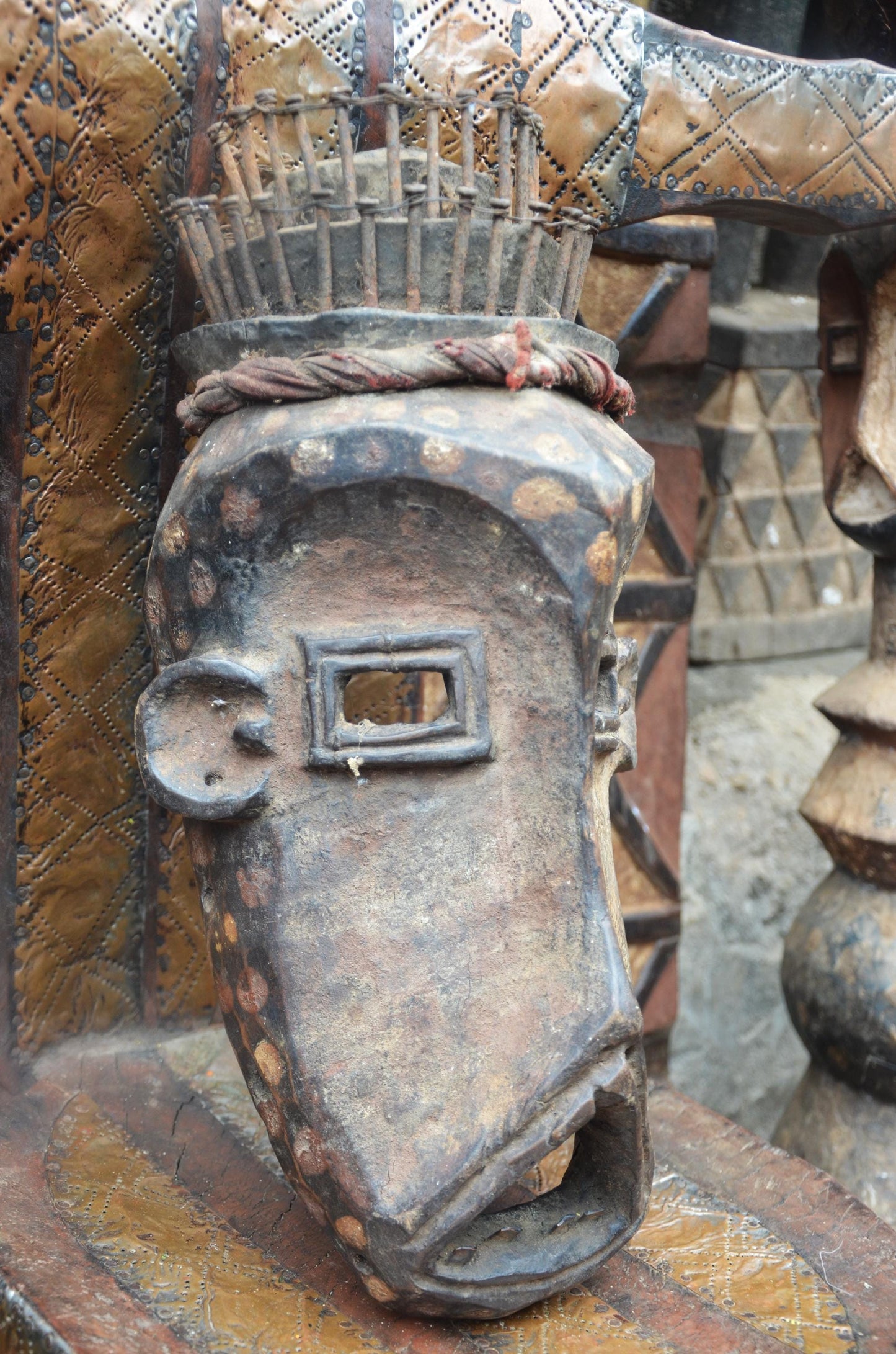 Kongo Power Mask – Hand-Carved Wood Nkisi Mask with Iron Nails – Tribal Art