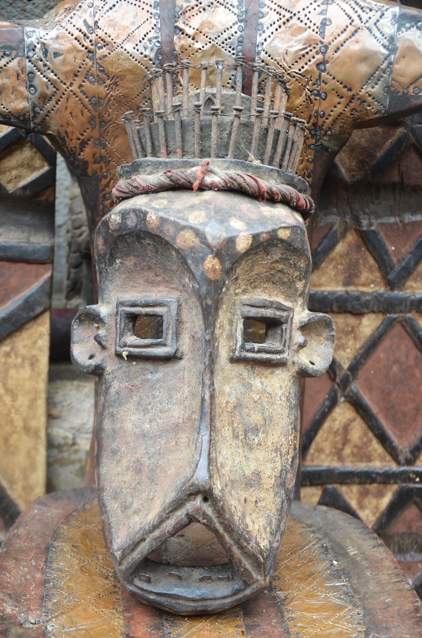 Kongo Power Mask – Hand-Carved Wood Nkisi Mask with Iron Nails – Tribal Art