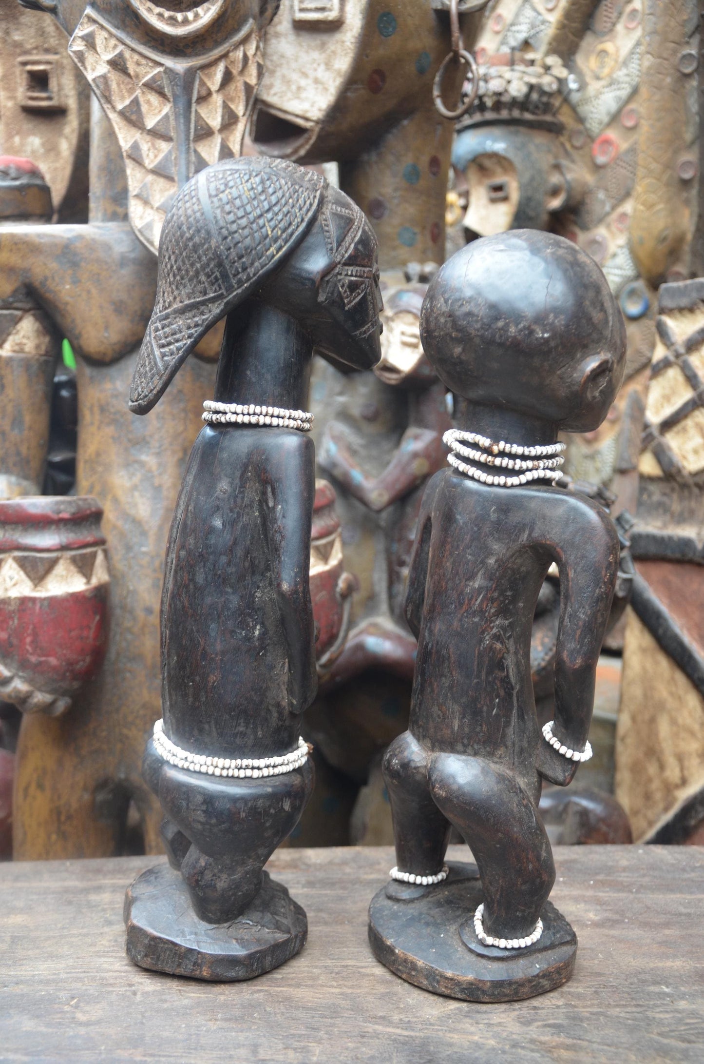 African Tabwa Spirit Statues – Hand-Carved Wood Ancestral Couple – Tribal Art