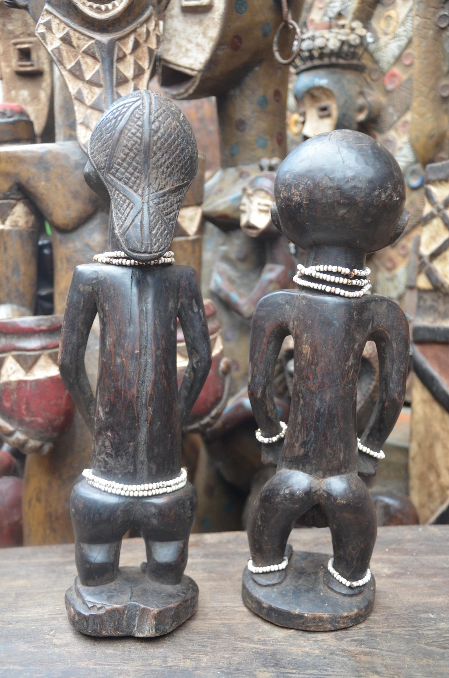 African Tabwa Spirit Statues – Hand-Carved Wood Ancestral Couple – Tribal Art