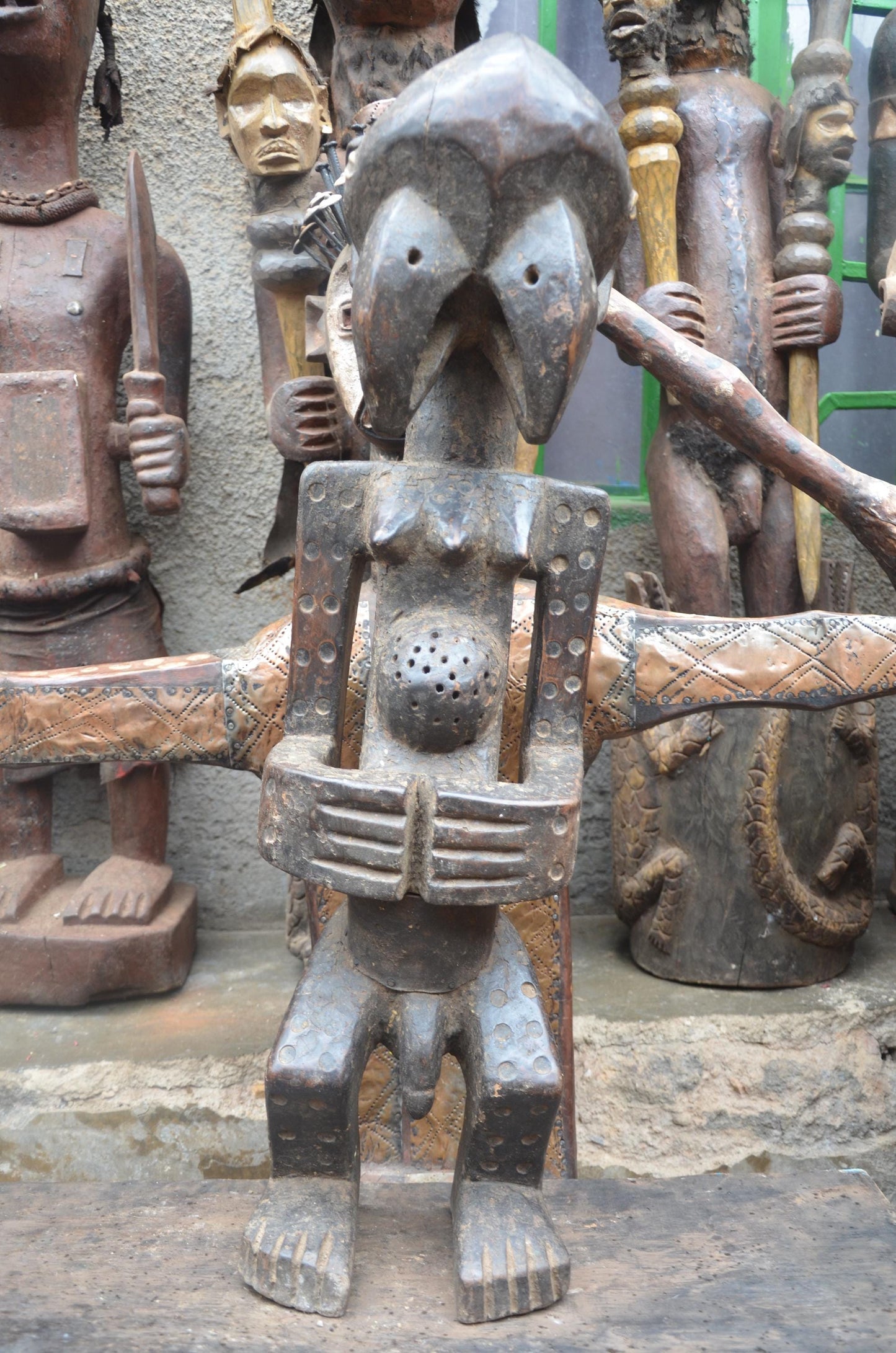 African Songye Male Power Figure – Hand-Carved Wood Nkisi Tribal Statue