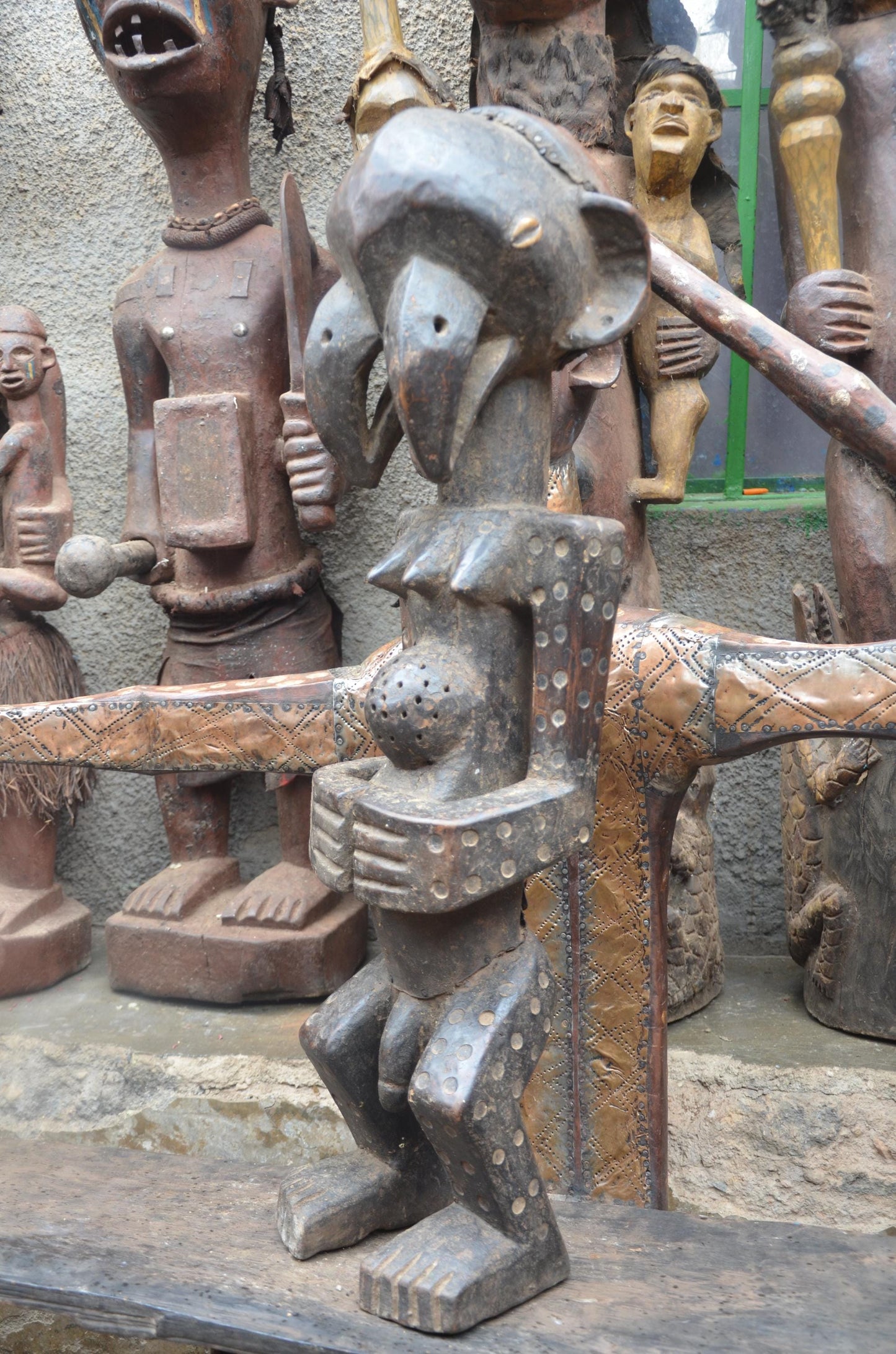 African Songye Male Power Figure – Hand-Carved Wood Nkisi Tribal Statue