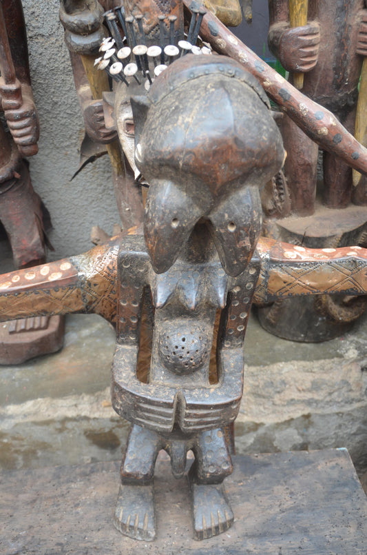 African Songye Male Power Figure – Hand-Carved Wood Nkisi Tribal Statue