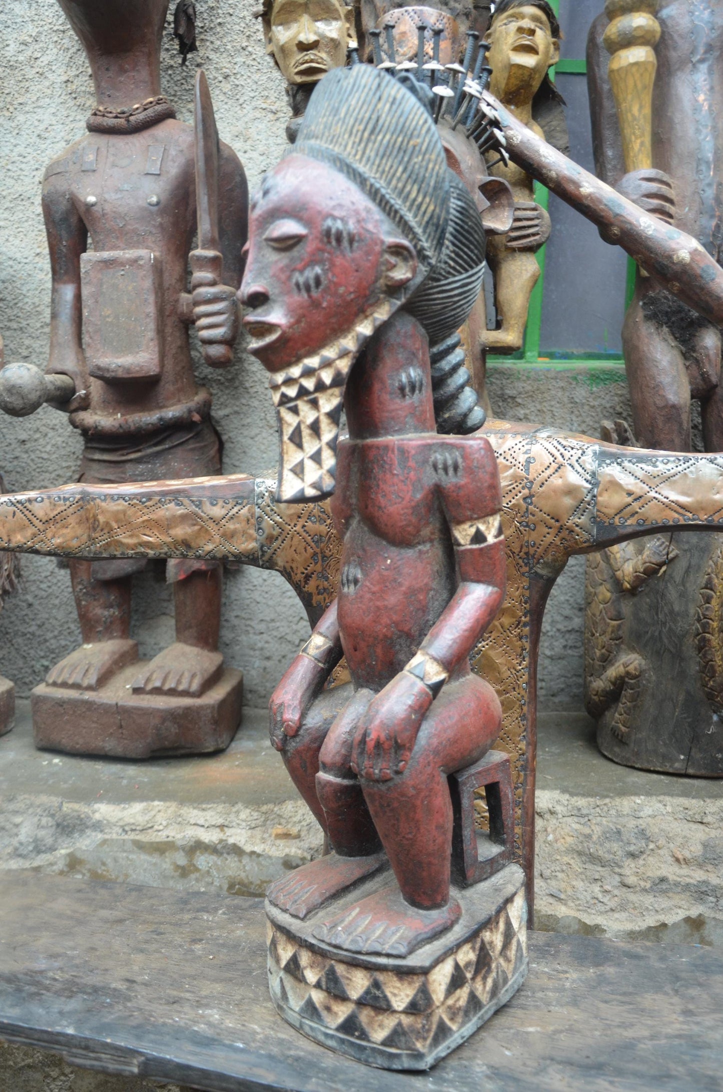 African Pende Male Statue – Hand-Carved Wood Tribal Figure – Congo Art