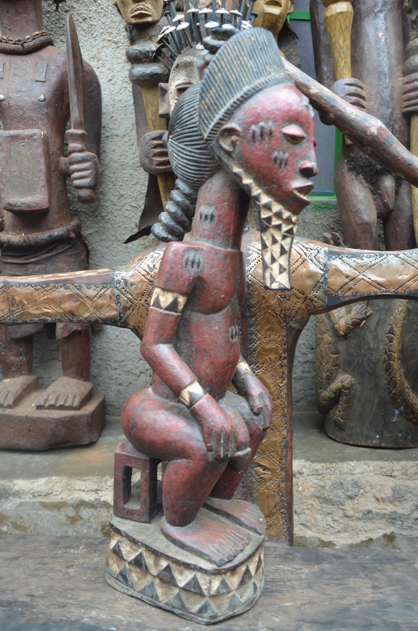 African Pende Male Statue – Hand-Carved Wood Tribal Figure – Congo Art