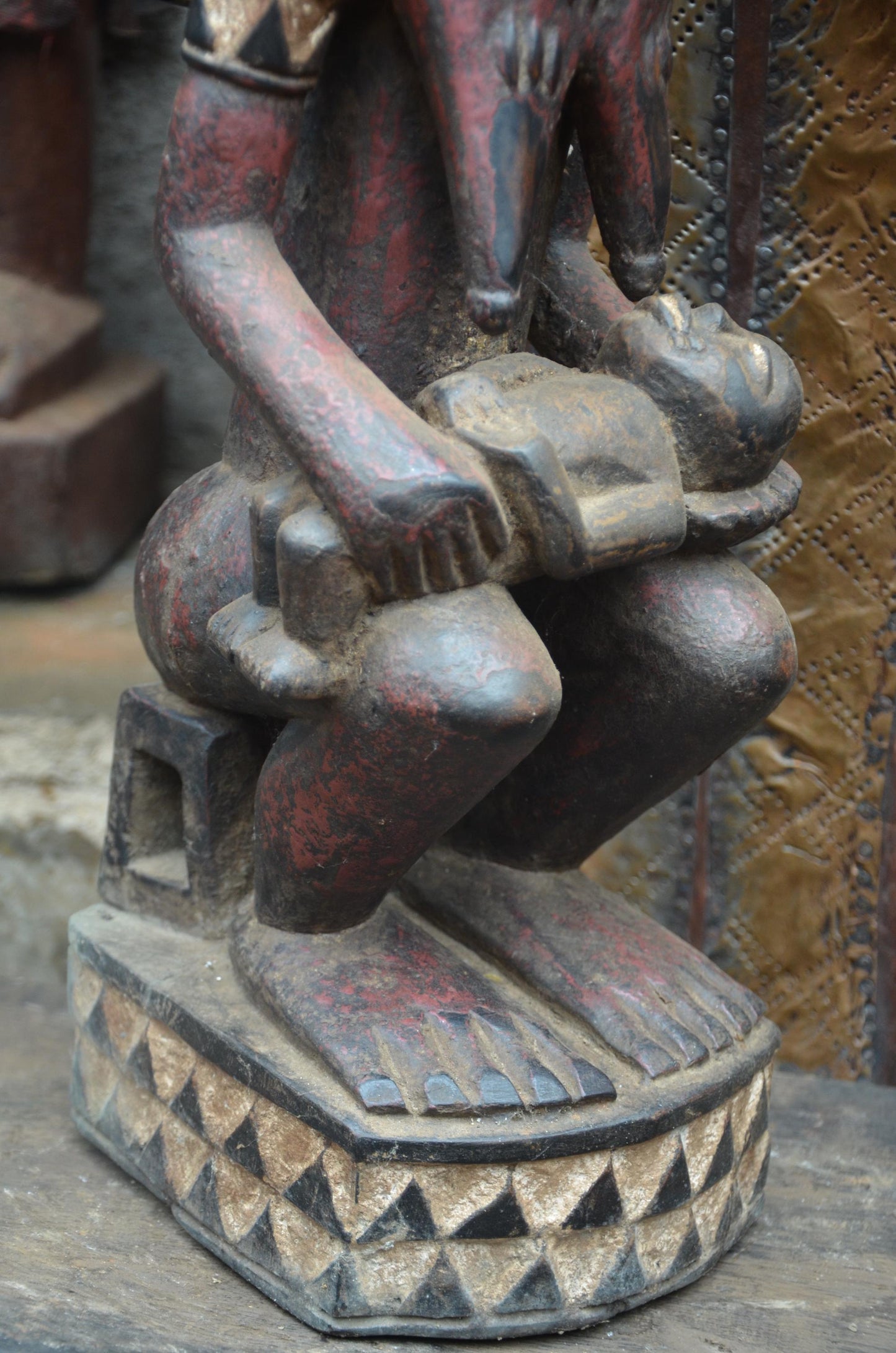 African Pende Maternity Statue – Hand-Carved Wood Mother & Child – Congo Art