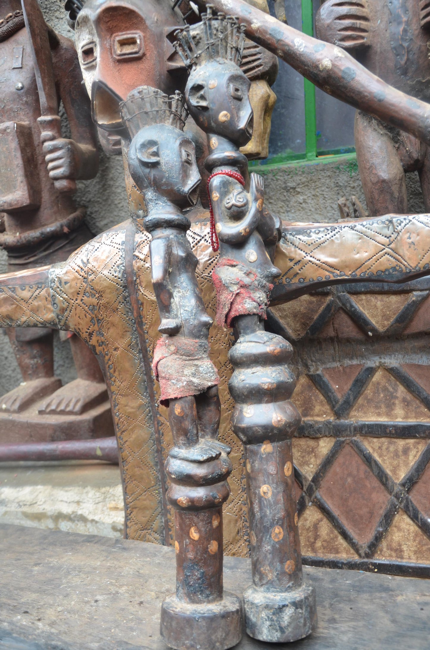 Kongo Nkisi Nkondi Couple Statues – Nailed Wood Power Figures – Tribal Art
