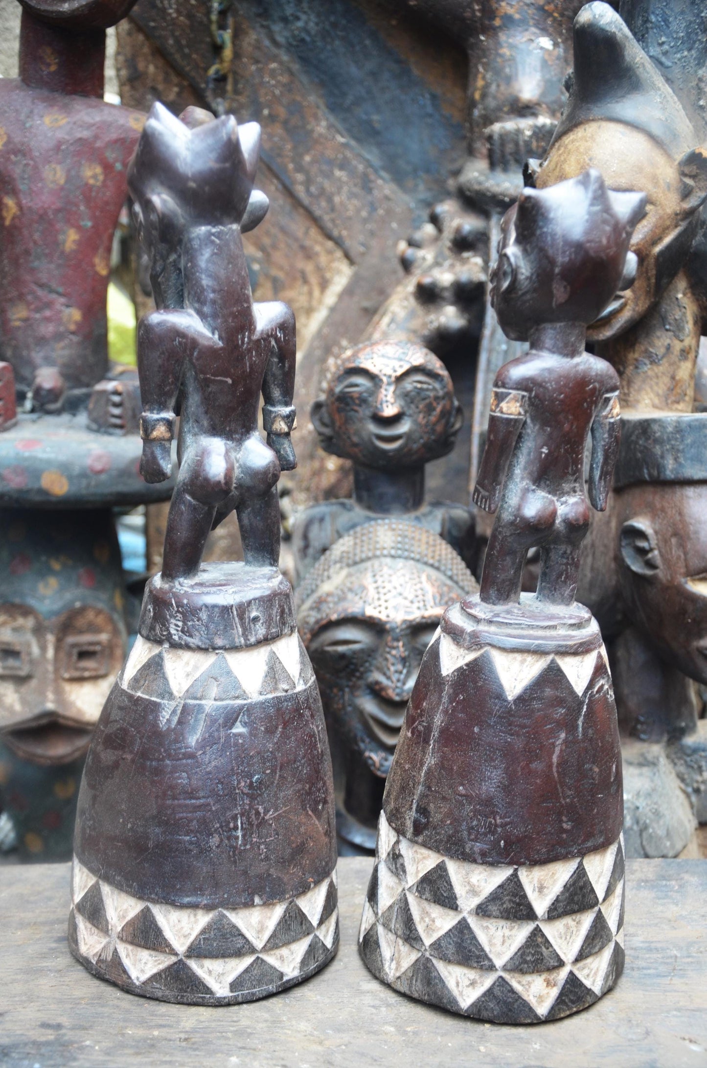 African Pende Couple Figures – Hand-Carved Wood Ancestral Pair – Congo Art