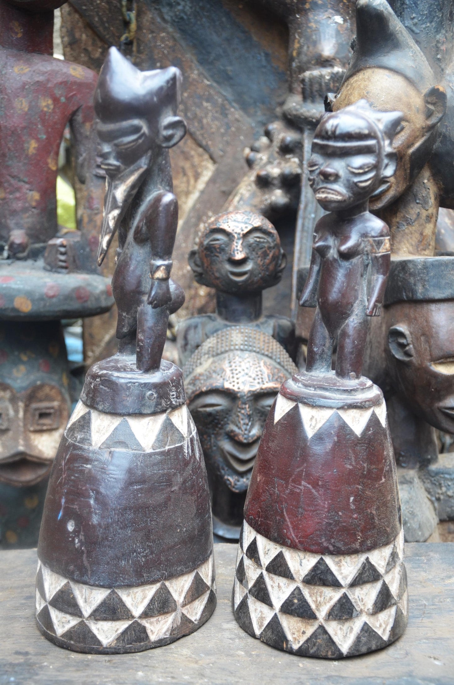 African Pende Couple Figures – Hand-Carved Wood Ancestral Pair – Congo Art