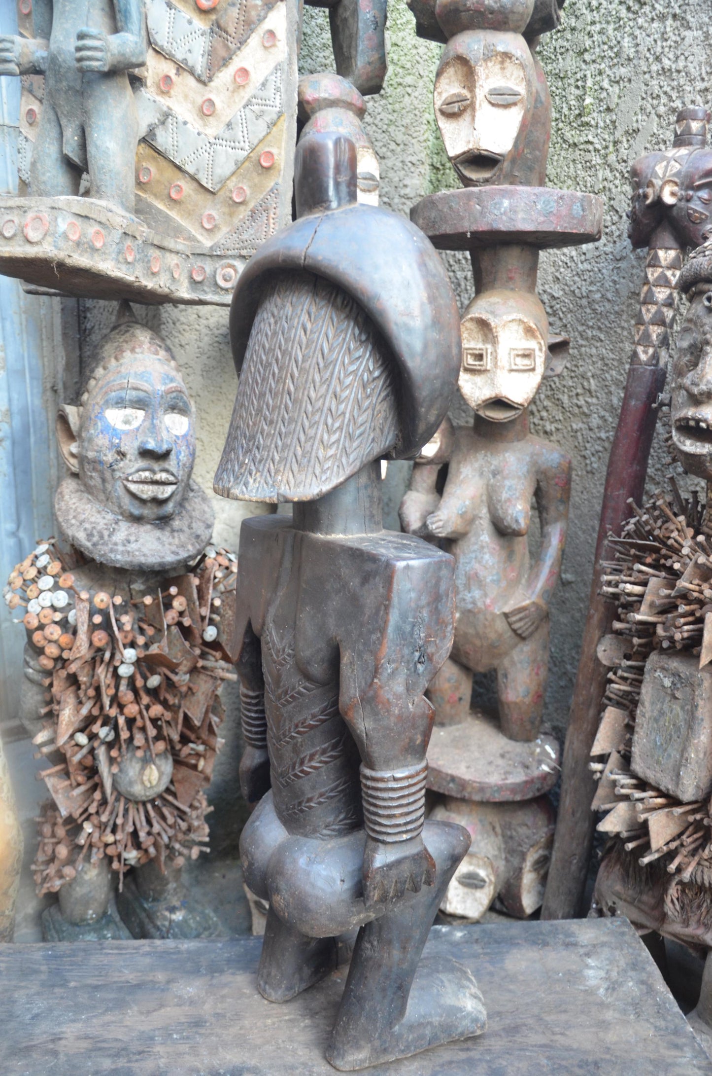 African Mbuyu Male Statue – Hand-Carved Wood Luba Figure – Tribal Art