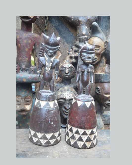 African Pende Couple Figures – Hand-Carved Wood Ancestral Pair – Congo Art