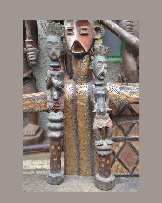 Kongo Nkisi Nkondi Couple Statues – Nailed Wood Power Figures – Tribal Art