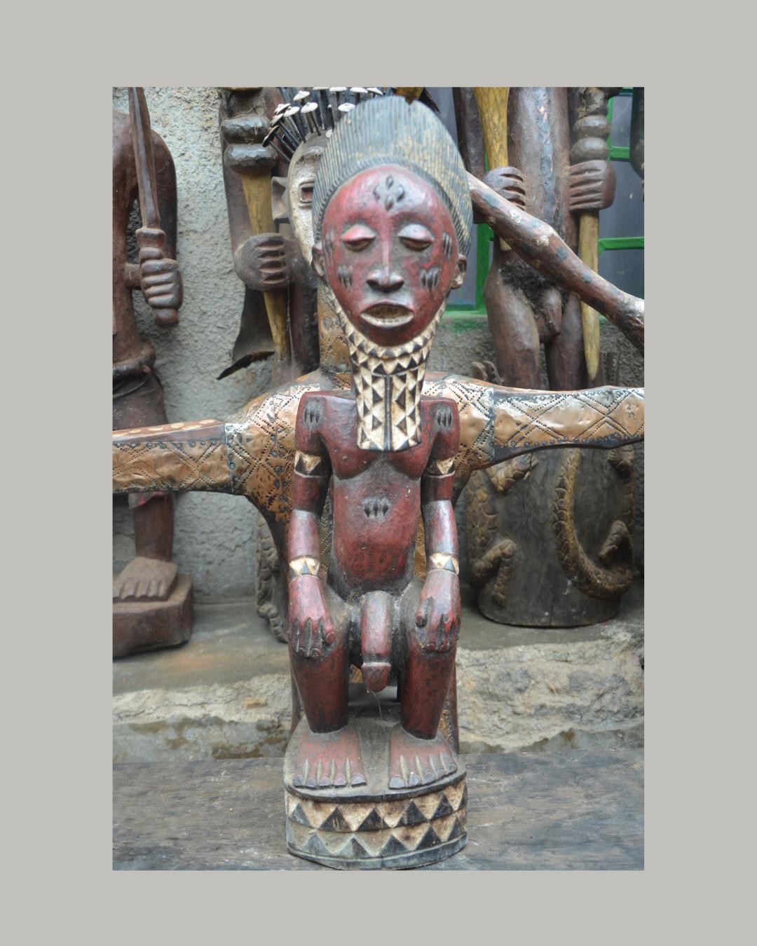 African Pende Male Statue – Hand-Carved Wood Tribal Figure – Congo Art