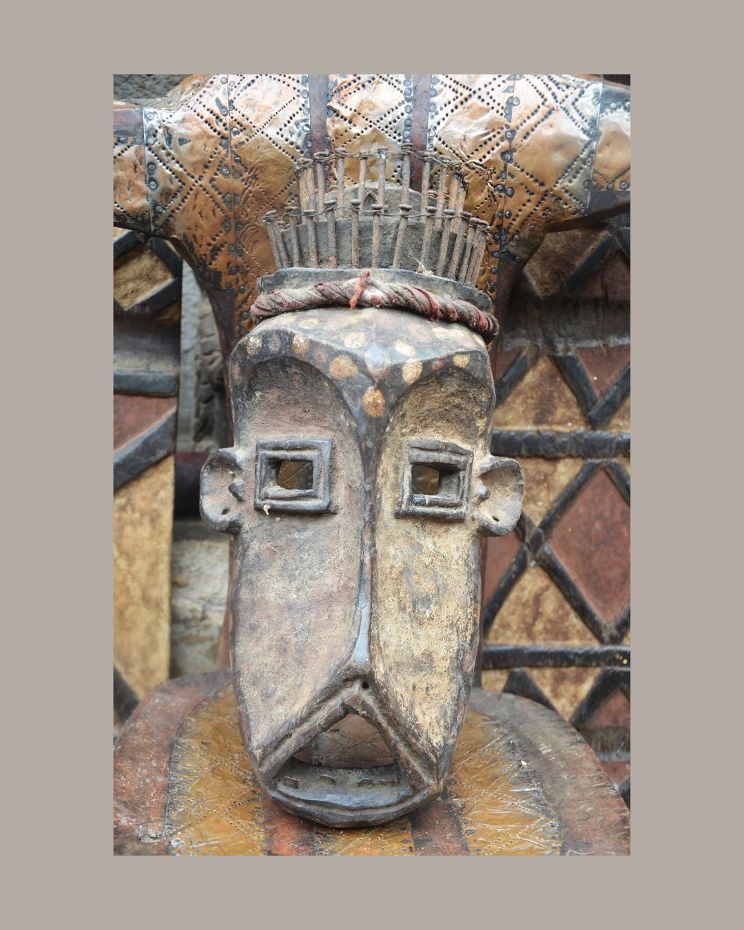Kongo Power Mask – Hand-Carved Wood Nkisi Mask with Iron Nails – Tribal Art
