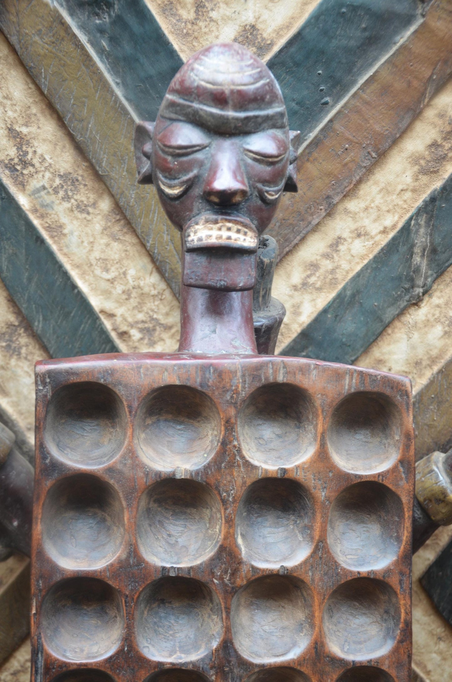 African Mancala Game Board – Anthropomorphic Wood Bao Game – Tribal Art