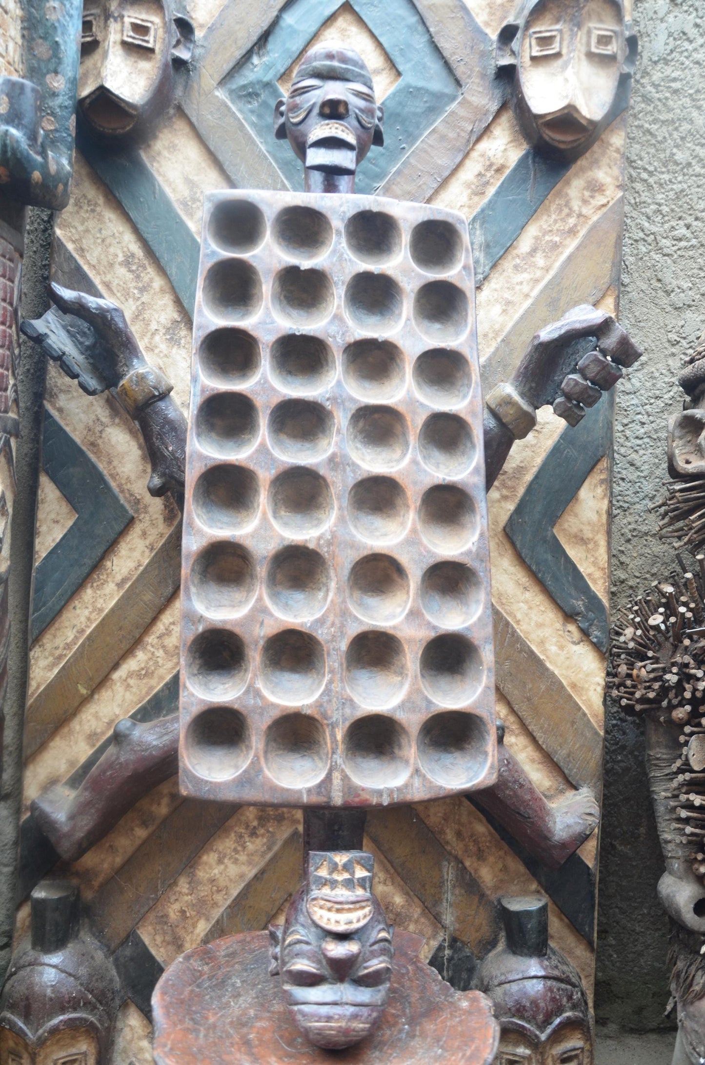 African Mancala Game Board – Anthropomorphic Wood Bao Game – Tribal Art
