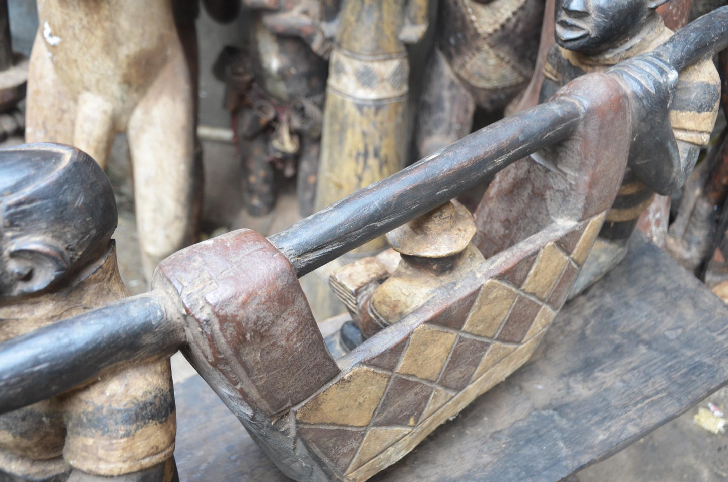 African Colonial Era Figure – Wood Colon Carving – Sedan Chair Palanquin Art