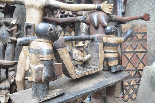 African Colonial Era Figure – Wood Colon Carving – Sedan Chair Palanquin Art