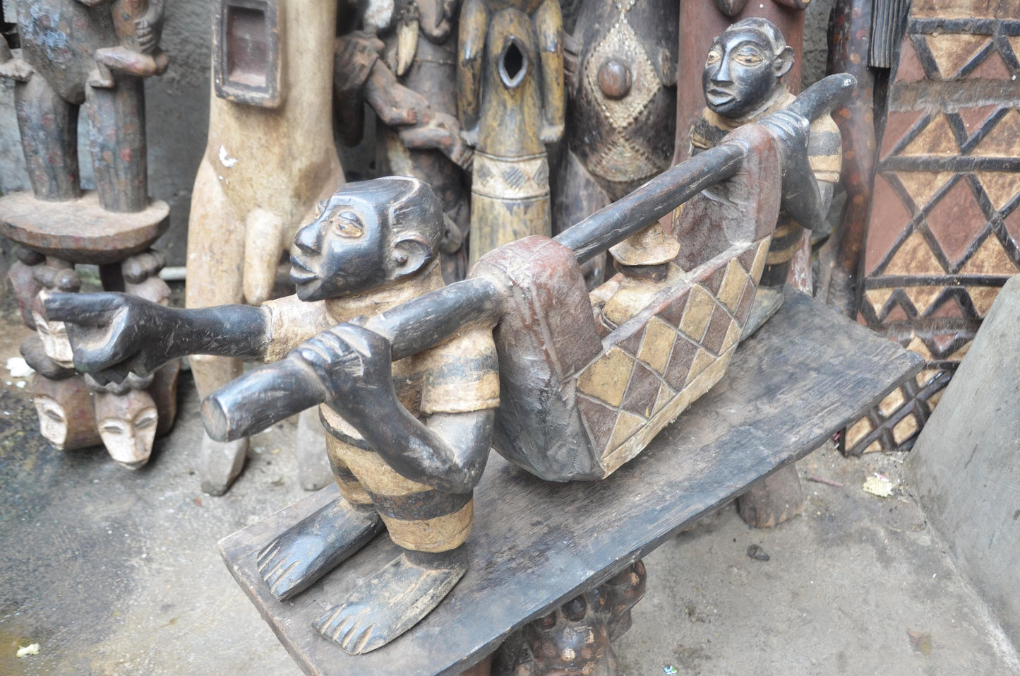 African Colonial Era Figure – Wood Colon Carving – Sedan Chair Palanquin Art