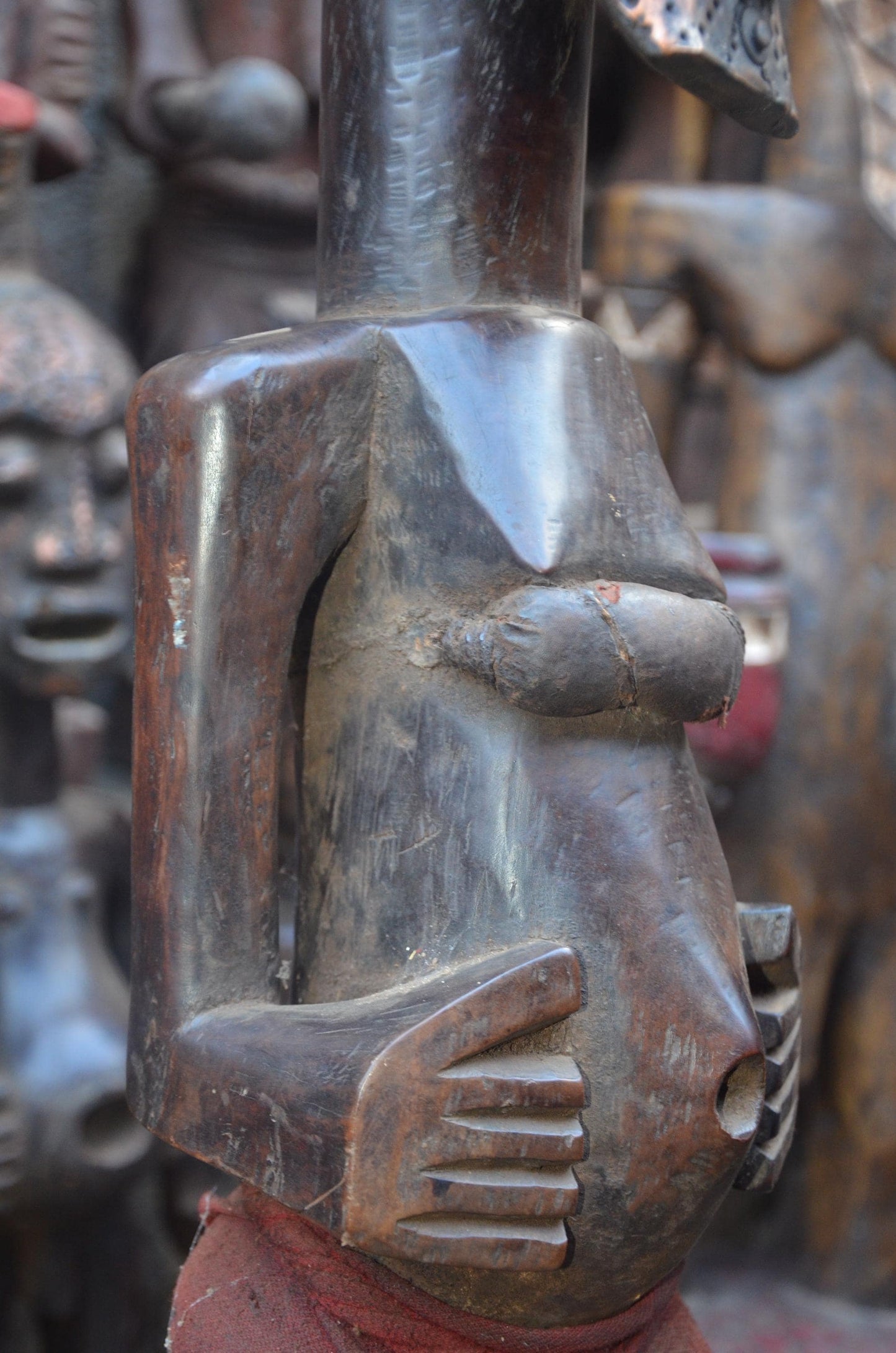 African Songye Female Power Figure – Hand-Carved Wood Nkisi Tribal Statue