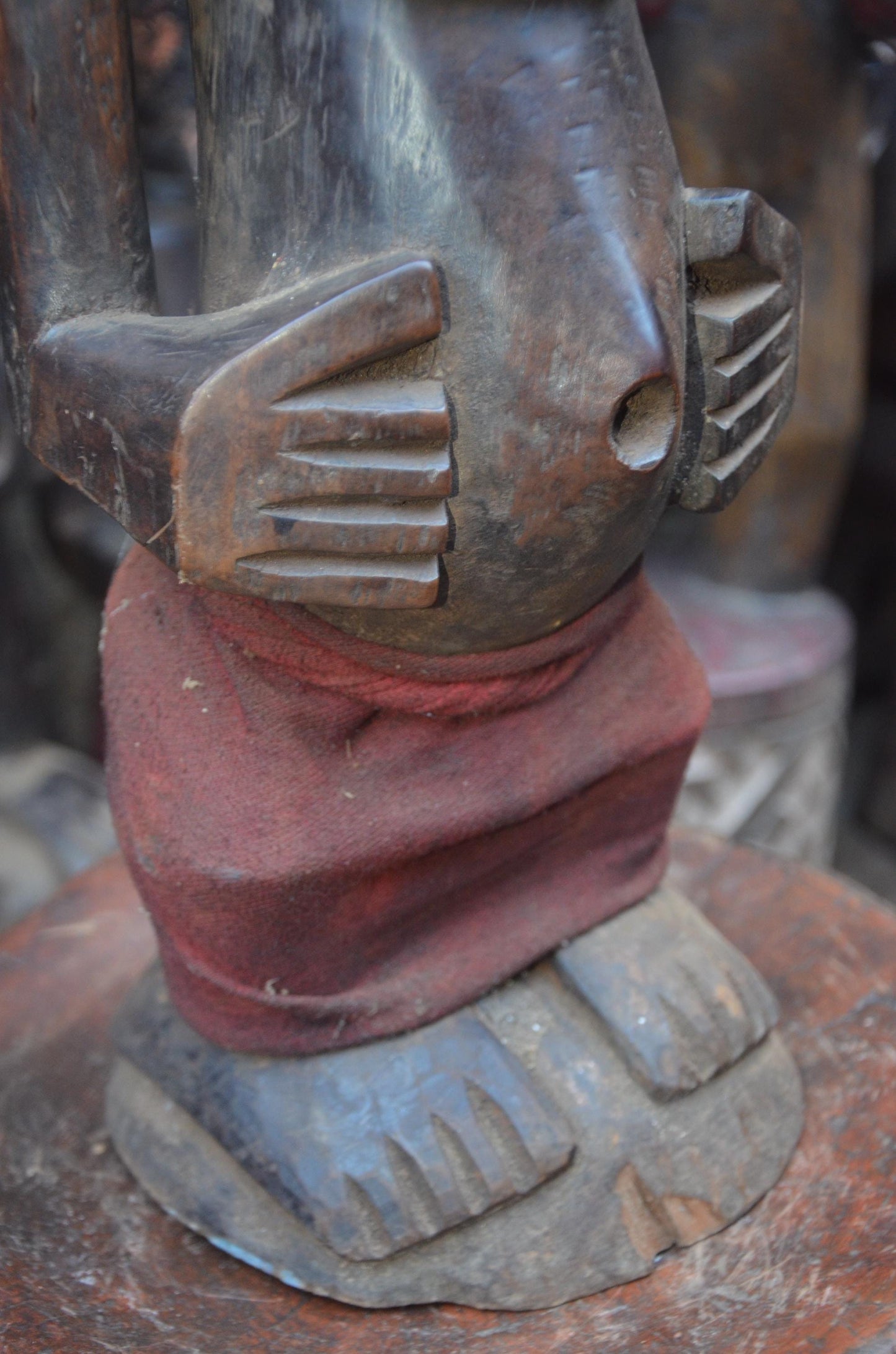 African Songye Female Power Figure – Hand-Carved Wood Nkisi Tribal Statue