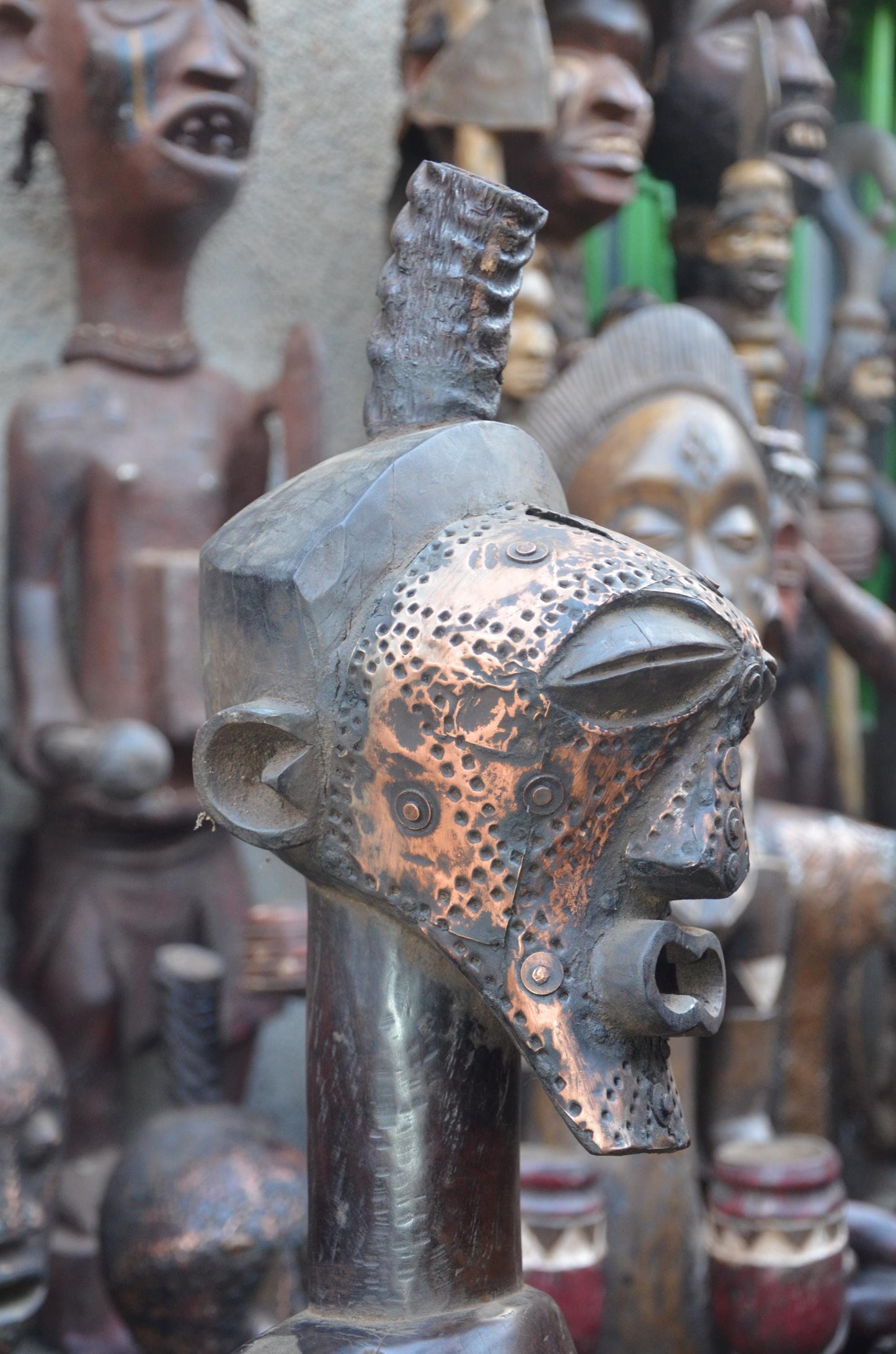 African Songye Female Power Figure – Hand-Carved Wood Nkisi Tribal Statue