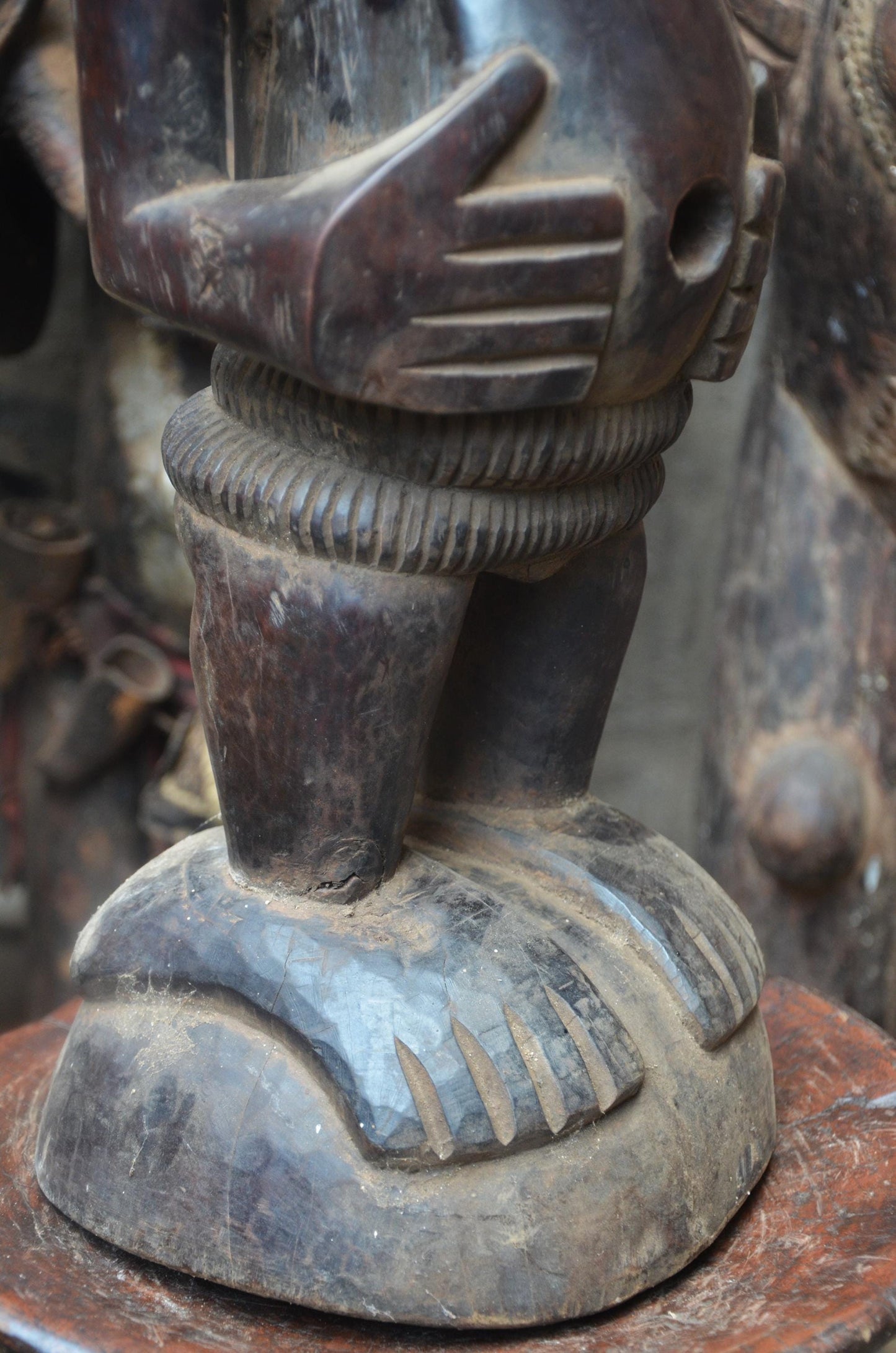 African Songye Power Figure – Hand-Carved Wood Tiered Nkisi Tribal Statue