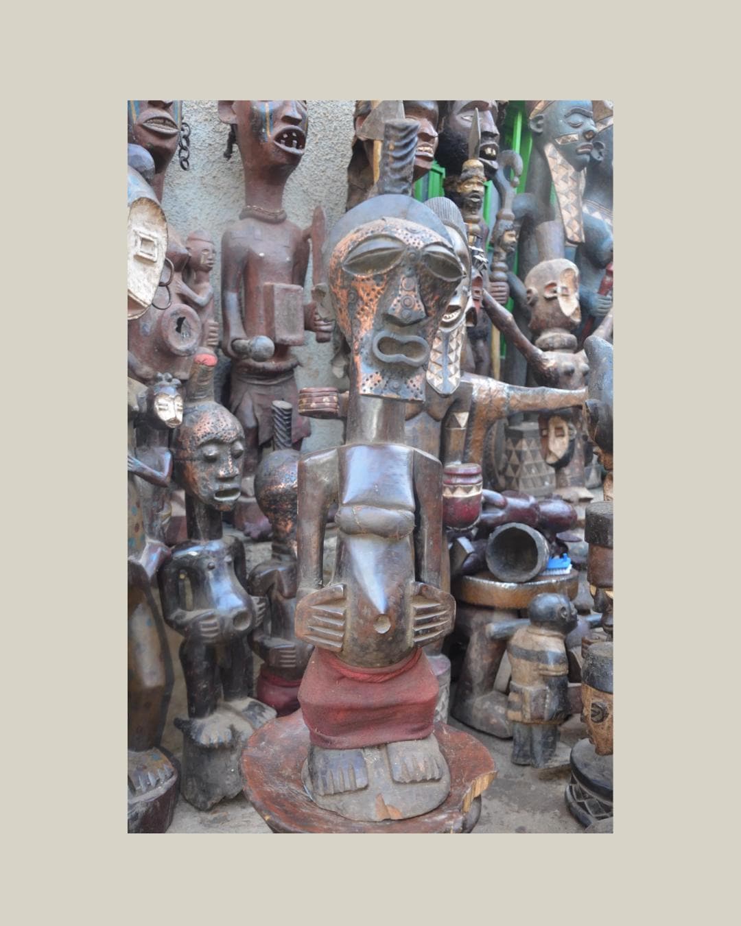 African Songye Female Power Figure – Hand-Carved Wood Nkisi Tribal Statue