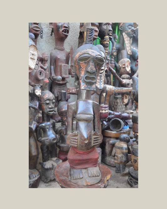 African Songye Female Power Figure – Hand-Carved Wood Nkisi Tribal Statue