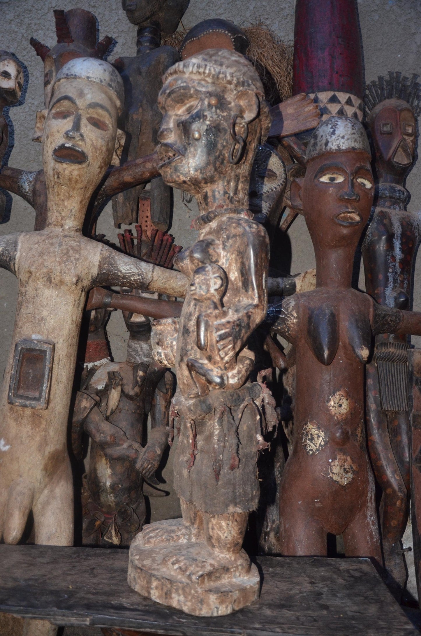 African Kongo Maternity Statue – Wood Mother holding Child Tribal Art
