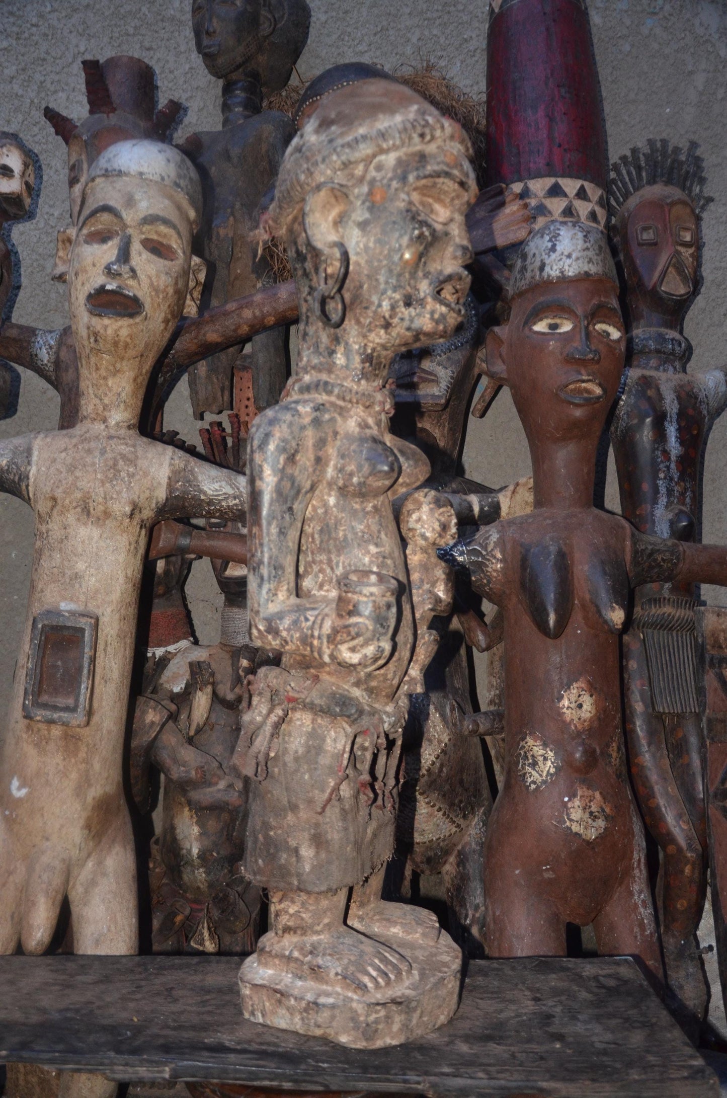 African Kongo Maternity Statue – Wood Mother holding Child Tribal Art