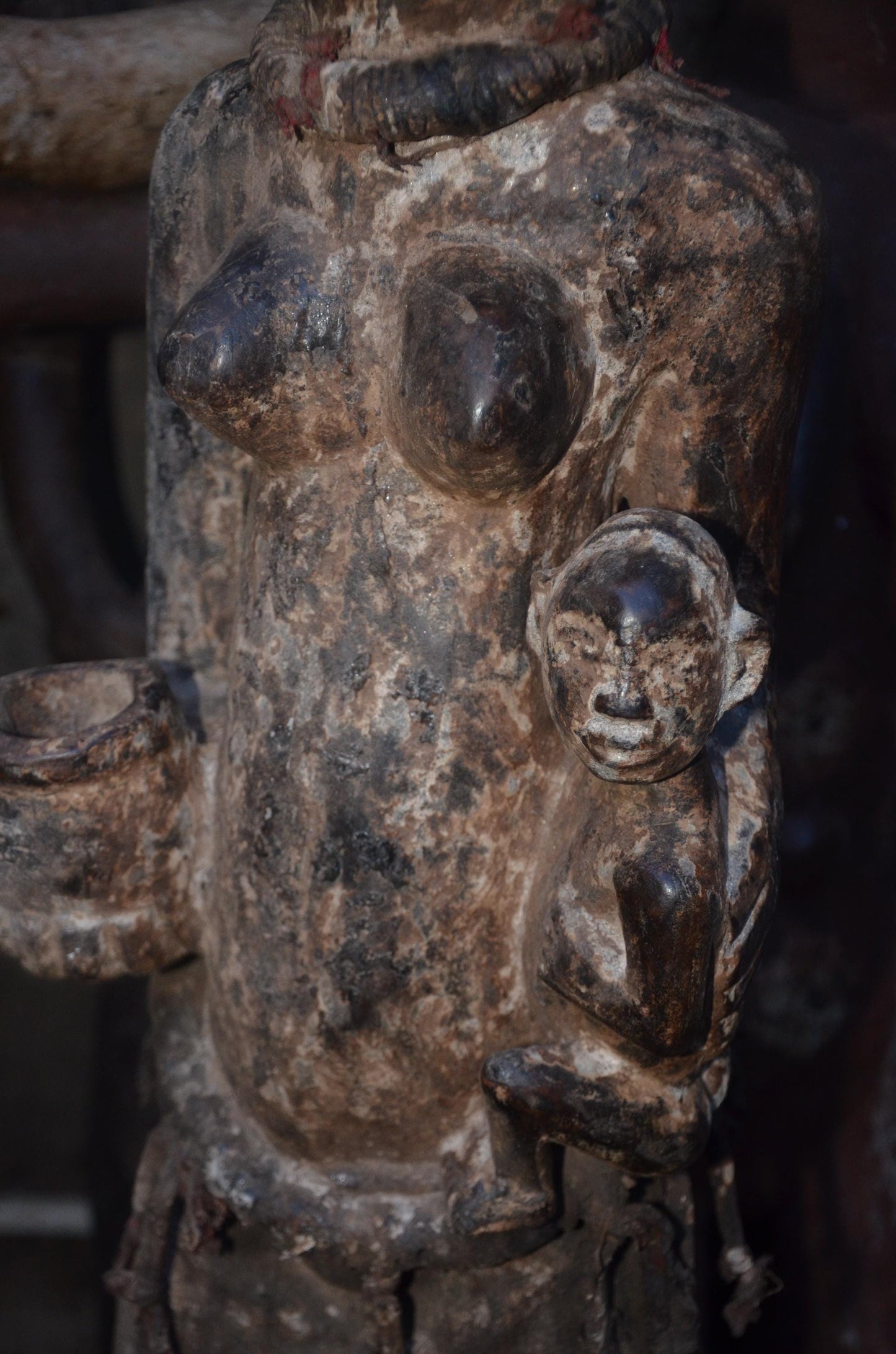 African Kongo Maternity Statue – Wood Mother holding Child Tribal Art