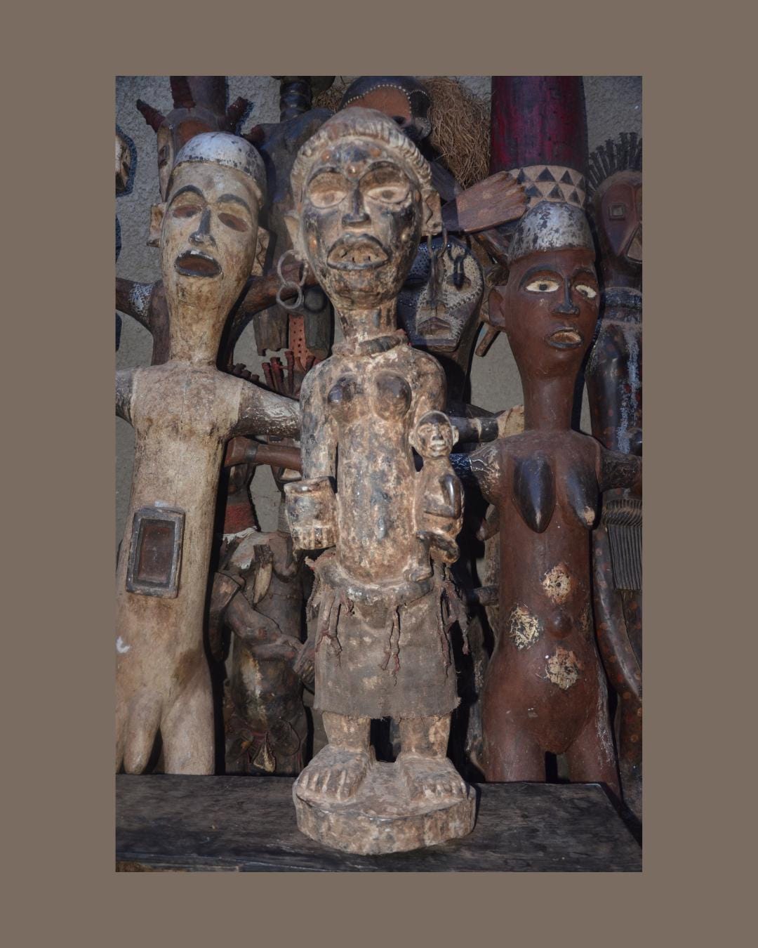 African Kongo Maternity Statue – Wood Mother holding Child Tribal Art