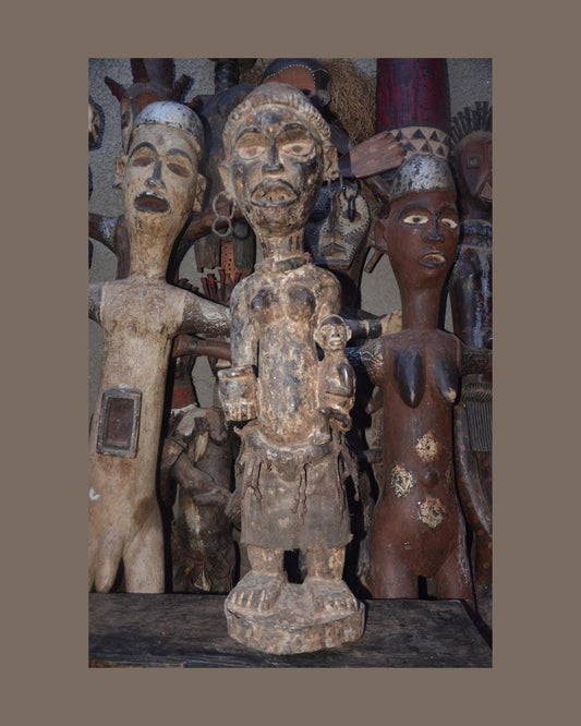 African Kongo Maternity Statue – Wood Mother holding Child Tribal Art