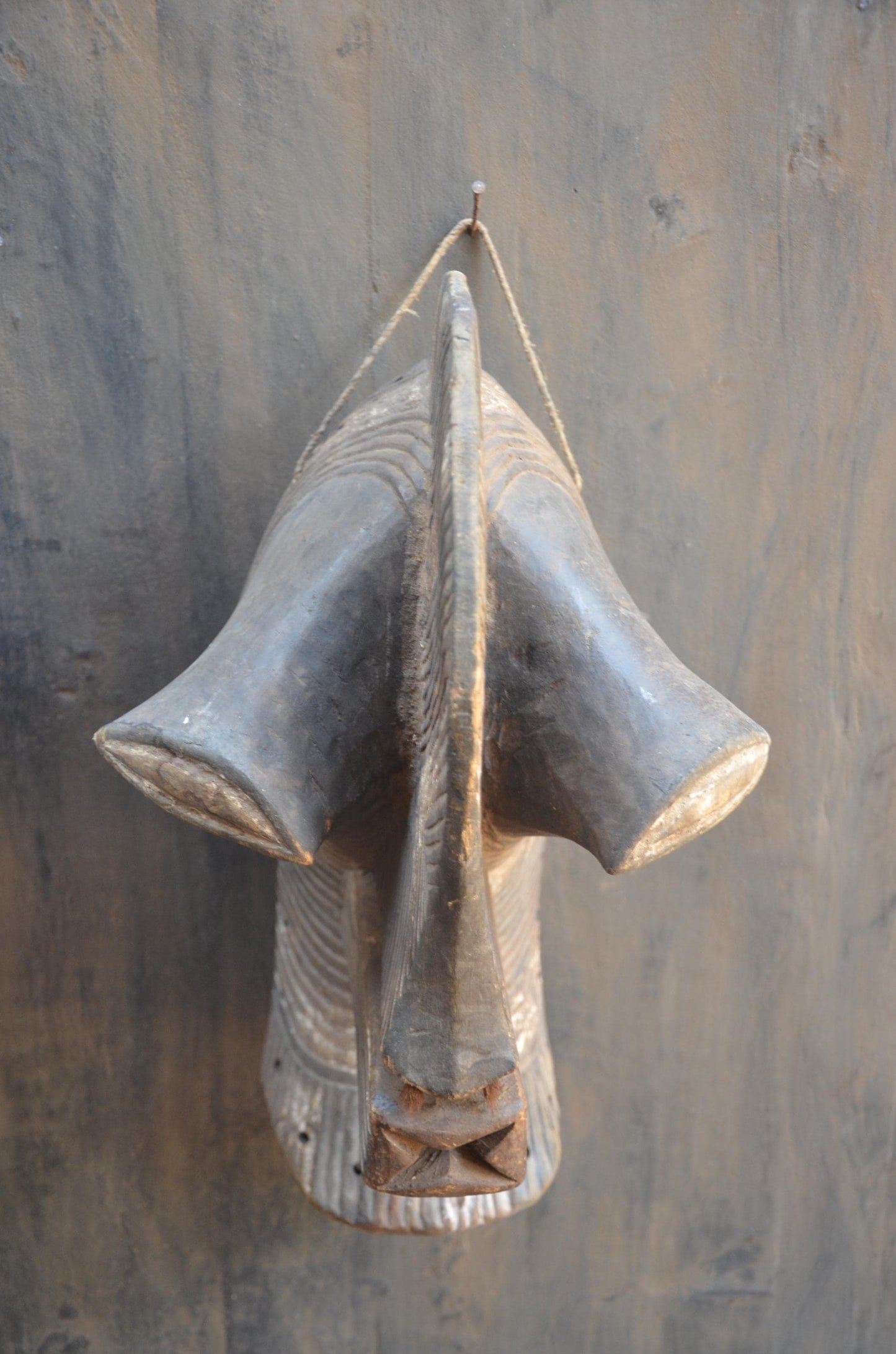 Large Songye Kifwebe Mask | Striated Congolese Wood Sculpture | Dramatic Tribal Wall Art