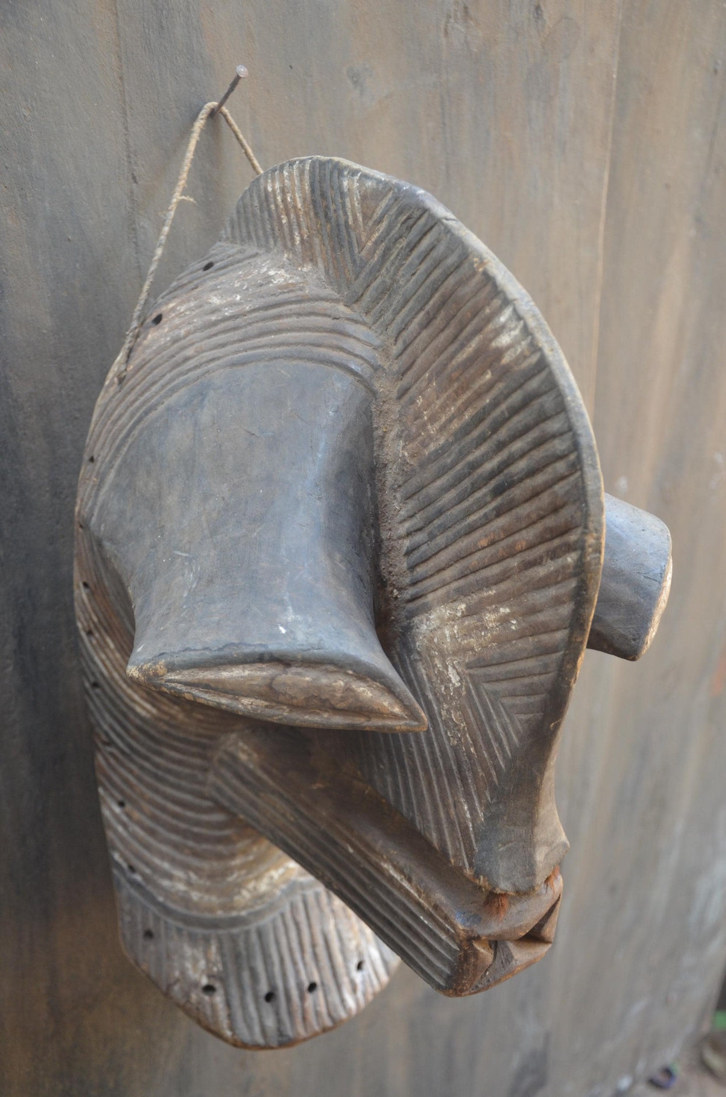 Large Songye Kifwebe Mask | Striated Congolese Wood Sculpture | Dramatic Tribal Wall Art
